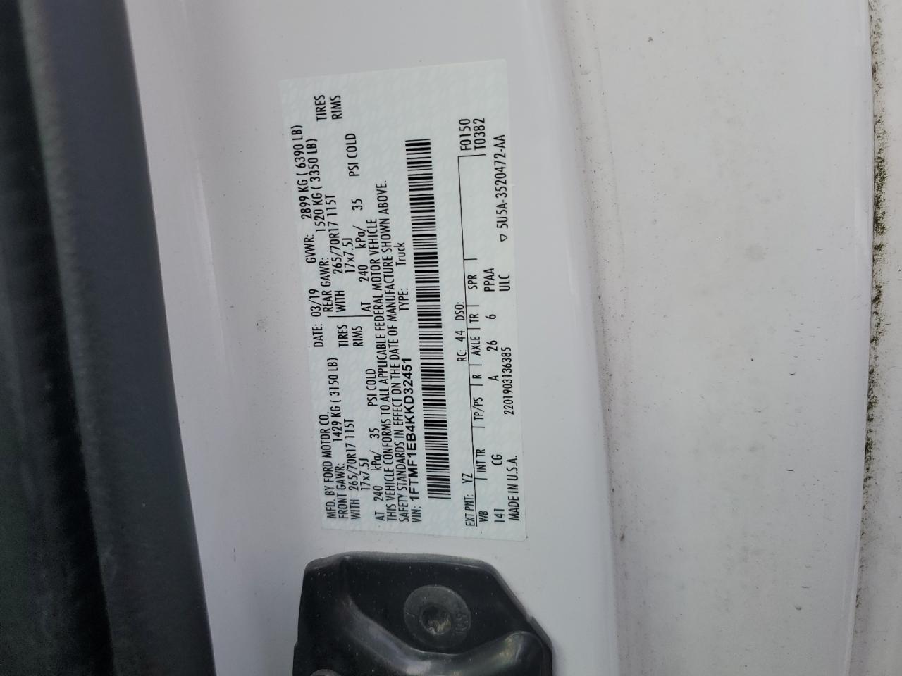 1FTMF1EB4KKD32451 2019 Ford F150