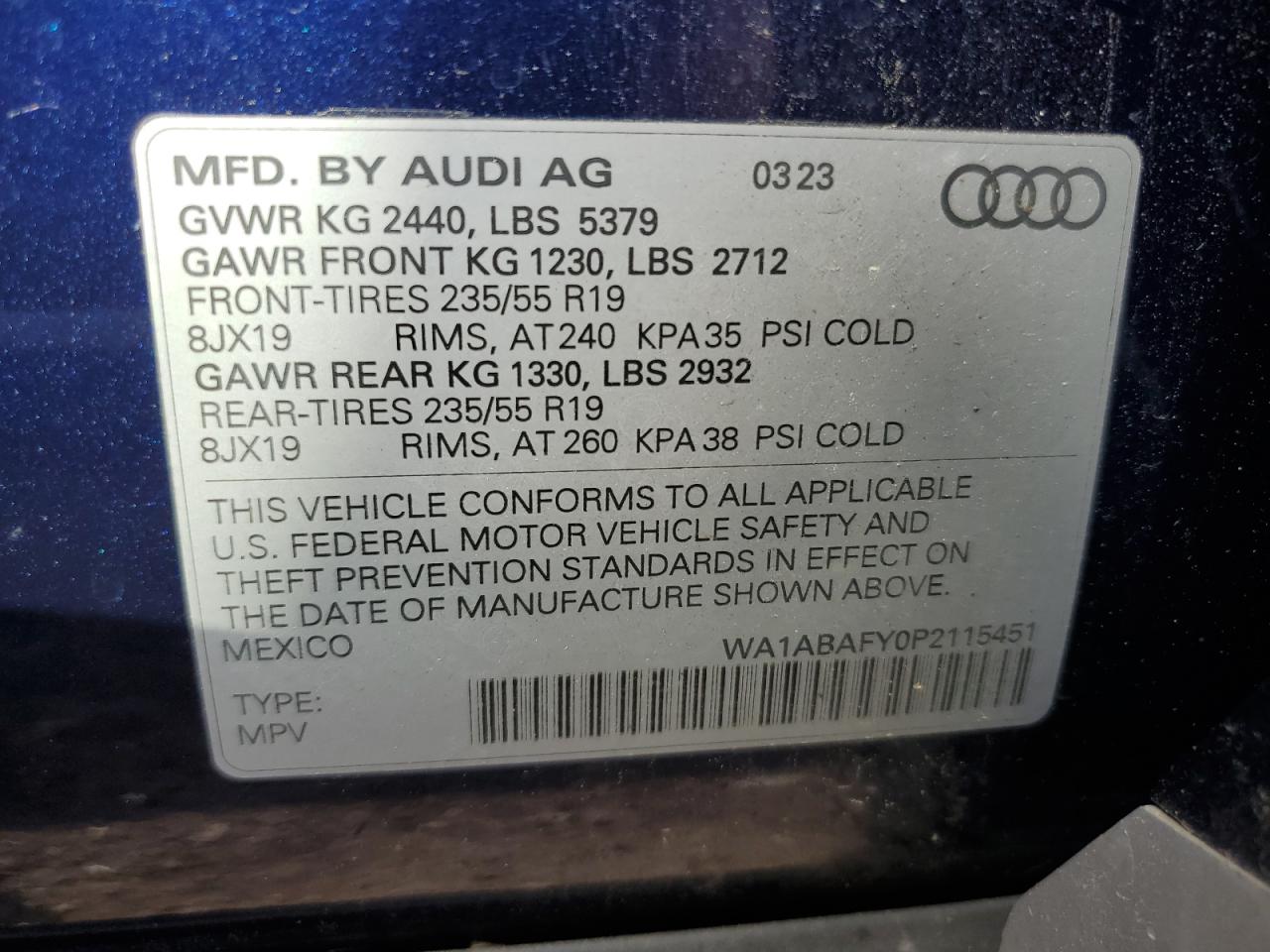 WA1ABAFY0P2115451 2023 Audi Q5 Premium 40