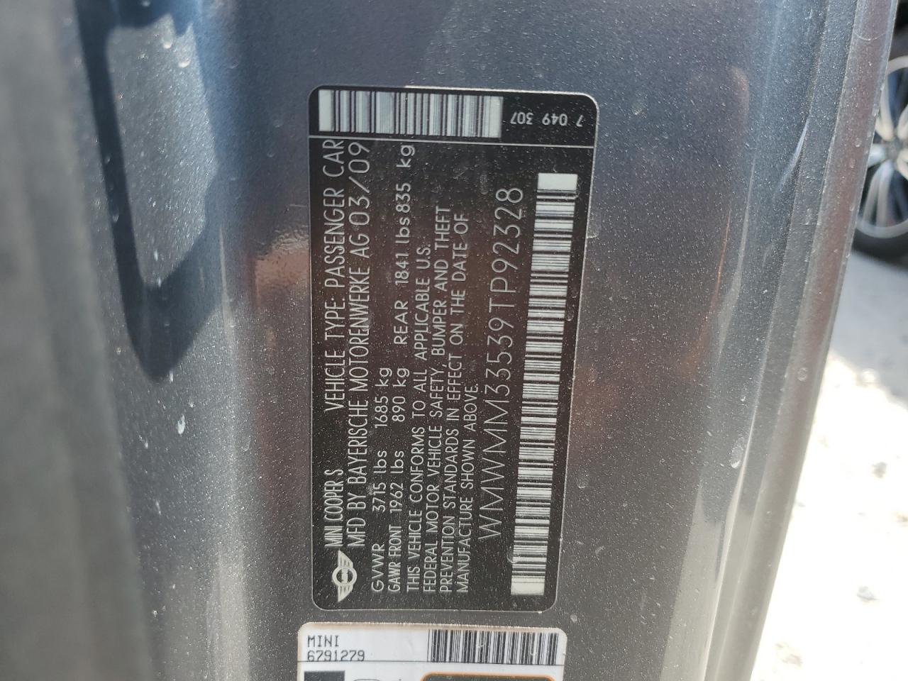 WMWMM33539TP92328 2009 Mini Cooper S Clubman