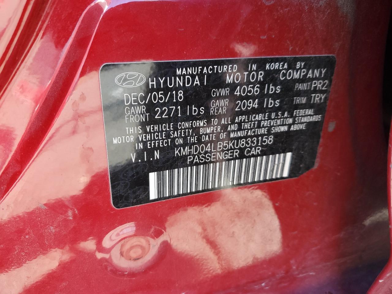 KMHD04LB5KU833158 2019 Hyundai Elantra Sport