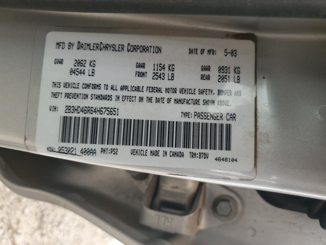 2B3HD46R64H675651 2004 Dodge Intrepid Se