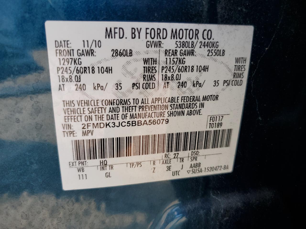 2FMDK3JC5BBA56079 2011 Ford Edge Sel