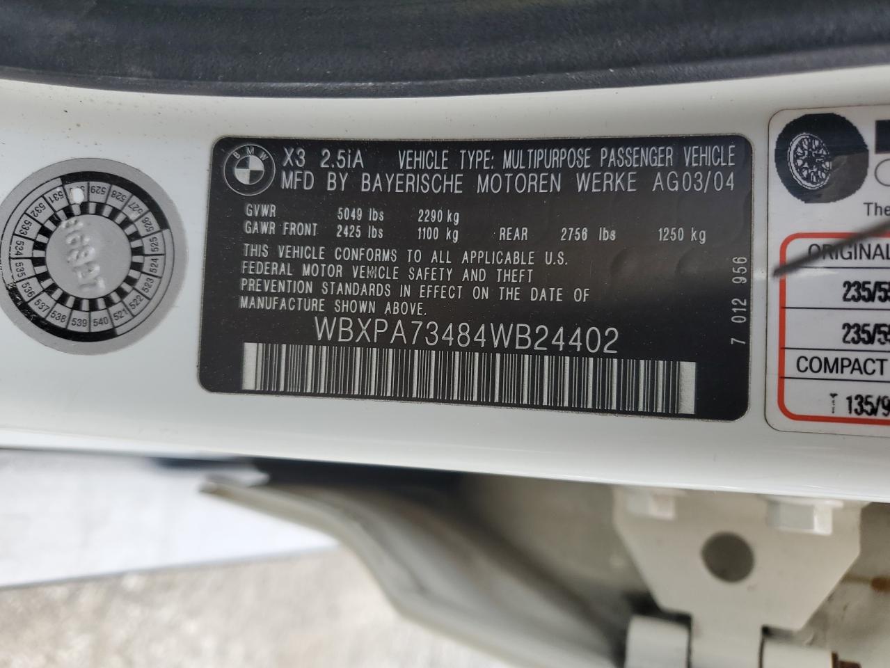 WBXPA73484WB24402 2004 BMW X3 2.5I