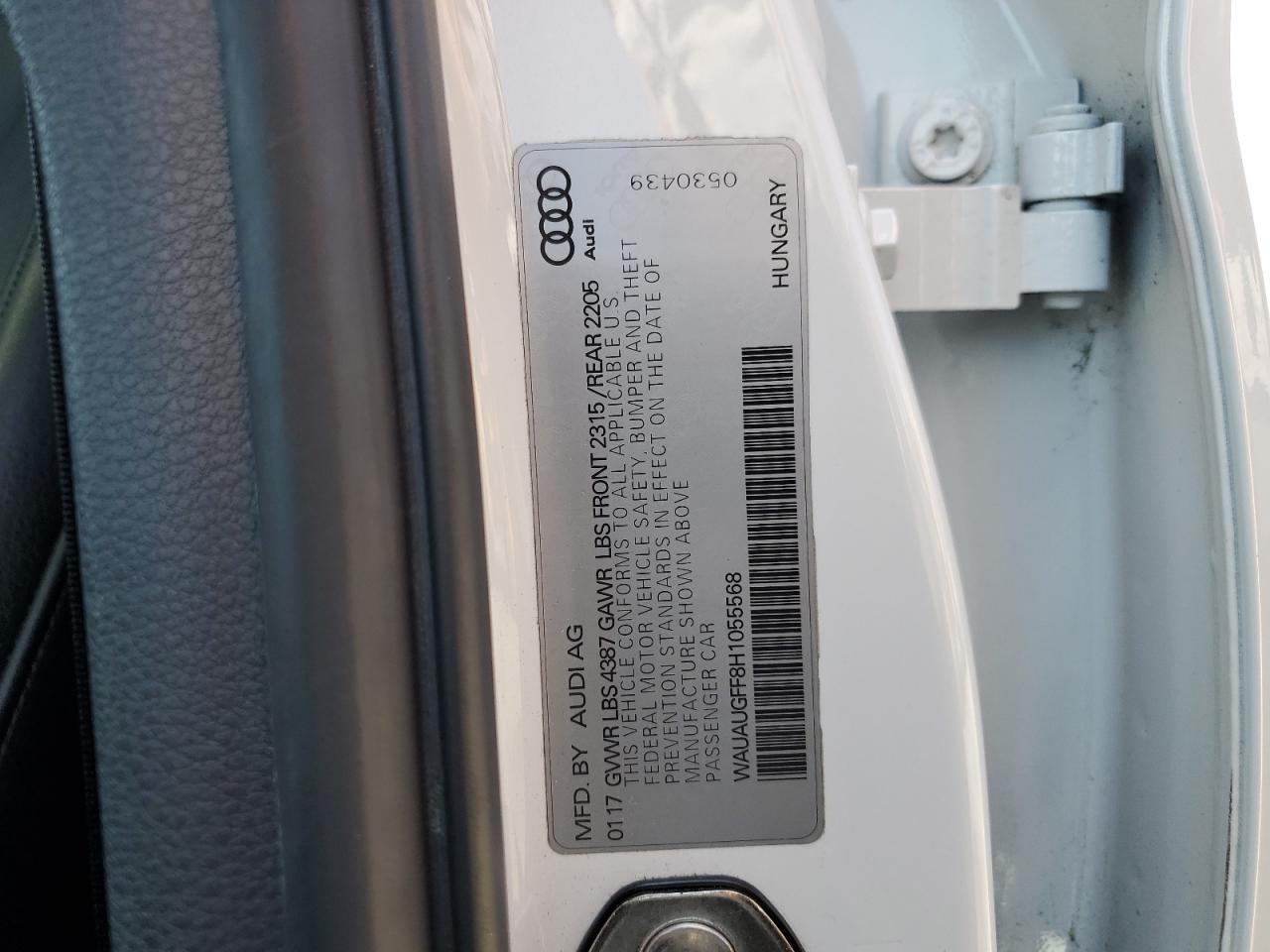 WAUAUGFF8H1055568 2017 Audi A3 Premium