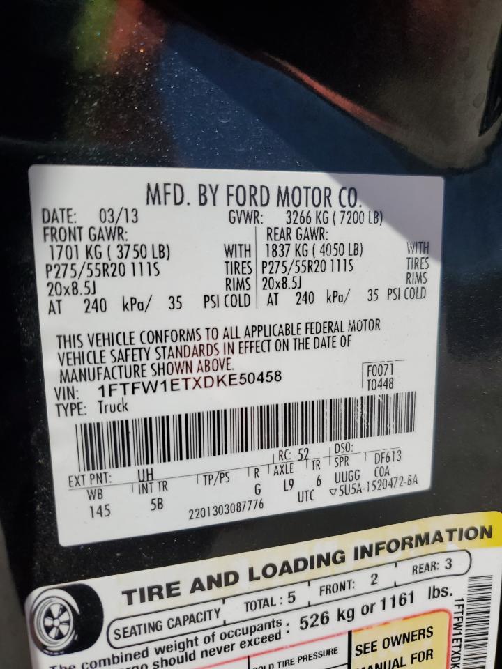 1FTFW1ETXDKE50458 2013 Ford F150 Supercrew