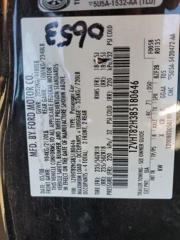 1ZVHT82H385180646 2008 Ford Mustang Gt