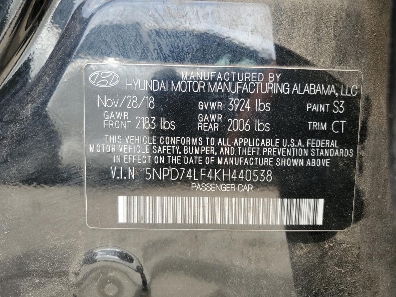 5NPD74LF4KH440538 2019 Hyundai Elantra Se