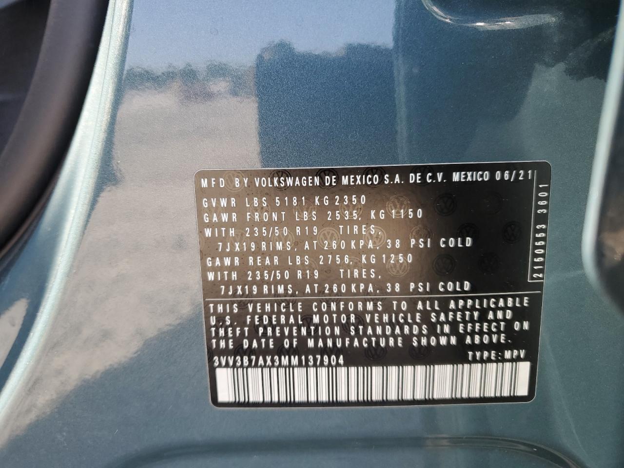 3VV3B7AX3MM137904 2021 Volkswagen Tiguan Se