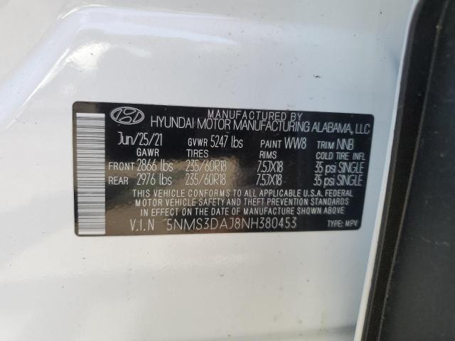 2022 Hyundai Santa Fe Sel VIN: 5NMS3DAJ8NH380453 Lot: 60300714