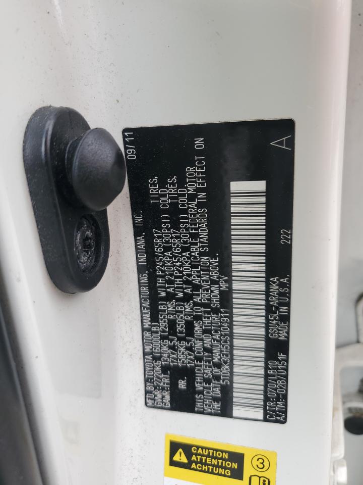 5TDBK3EH5CS104911 2012 Toyota Highlander Base