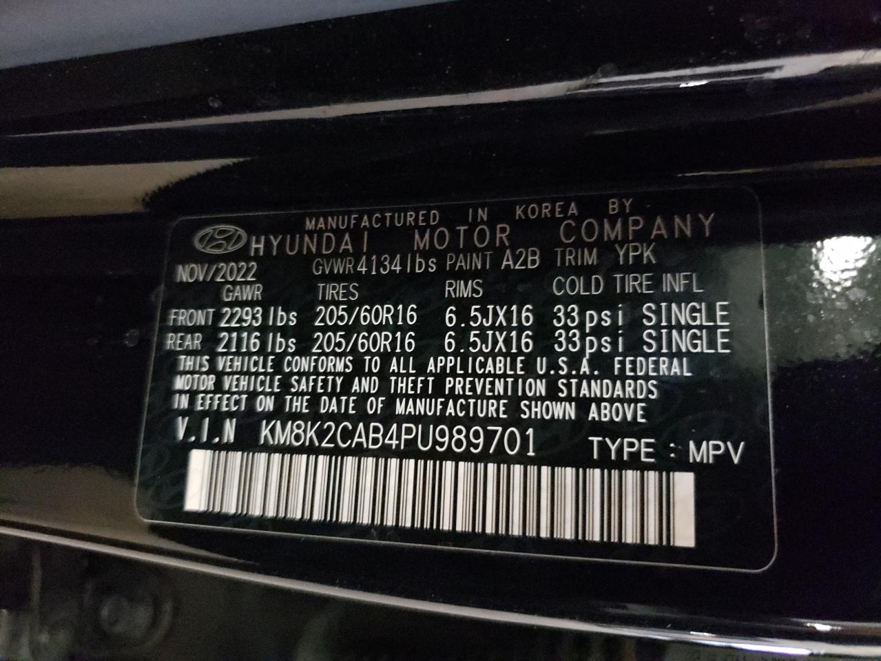 KM8K2CAB4PU989701 2023 Hyundai Kona Se