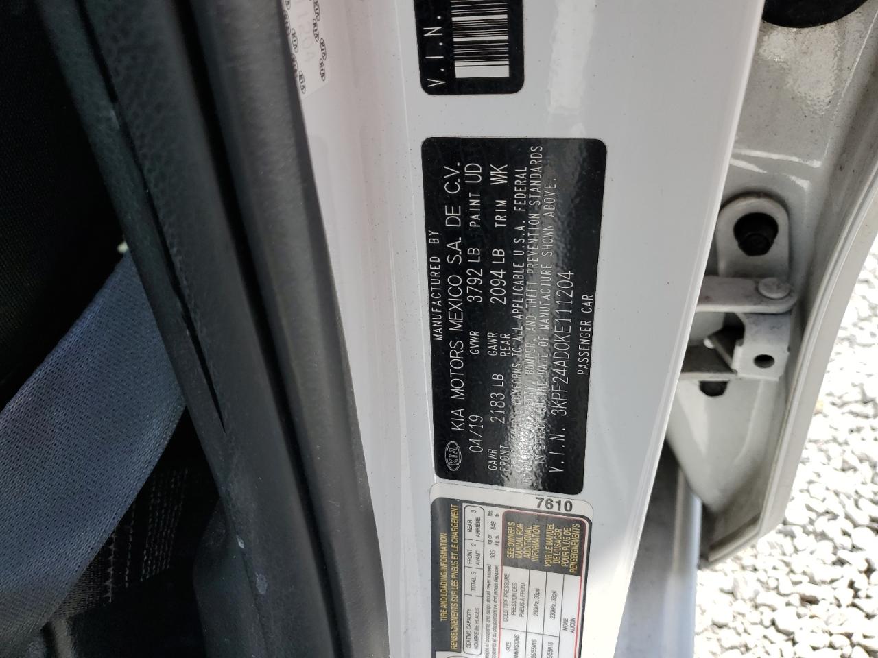 3KPF24AD0KE111204 2019 Kia Forte Fe