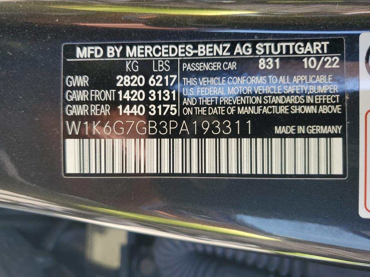 W1K6G7GB3PA193311 2023 Mercedes-Benz S 580 4Matic