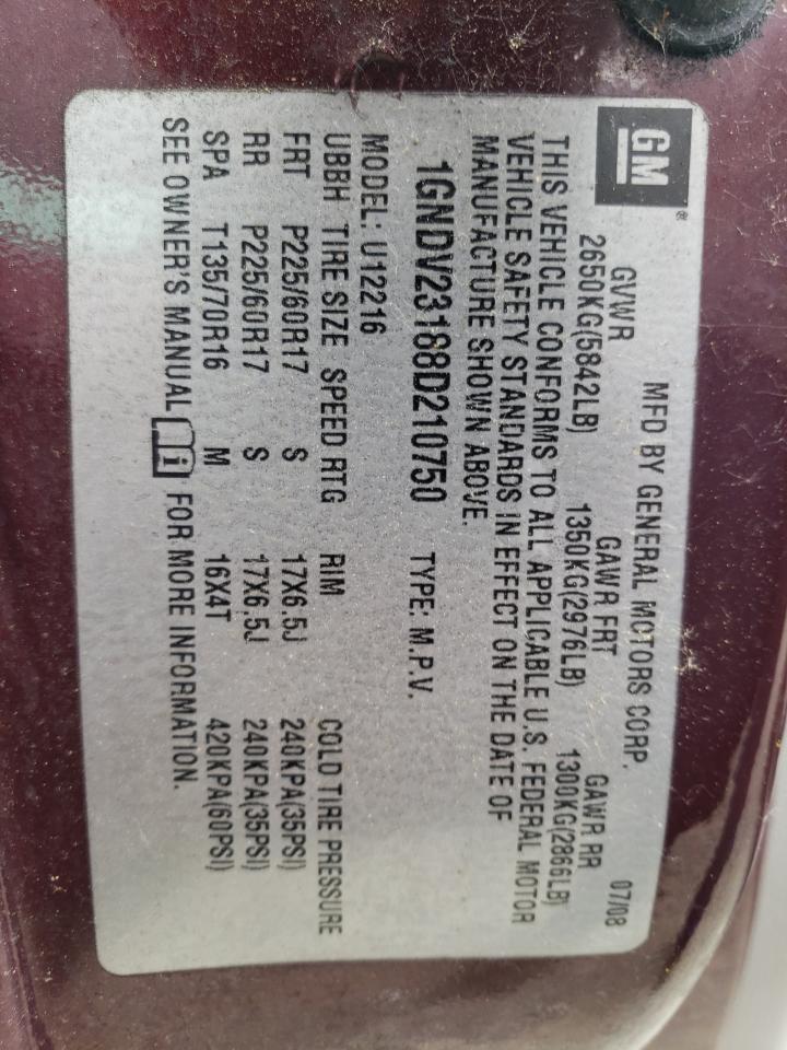 1GNDV23188D210750 2008 Chevrolet Uplander Ls