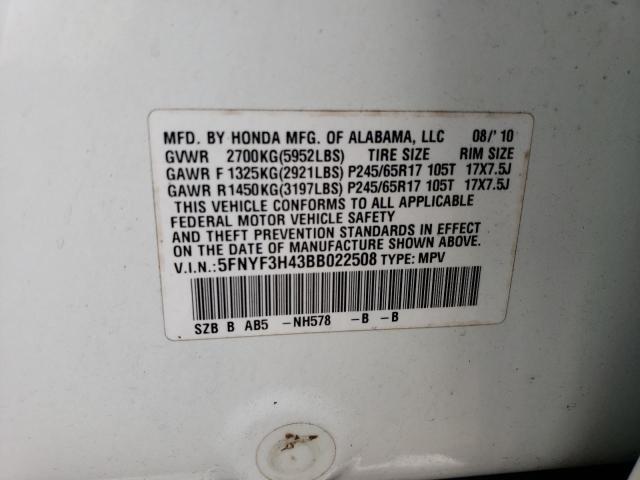 2011 Honda Pilot Ex VIN: 5FNYF3H43BB022508 Lot: 59402244