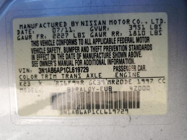 2012 Nissan Sentra 2.0 VIN: 3N1AB6AP1CL619729 Lot: 58139564