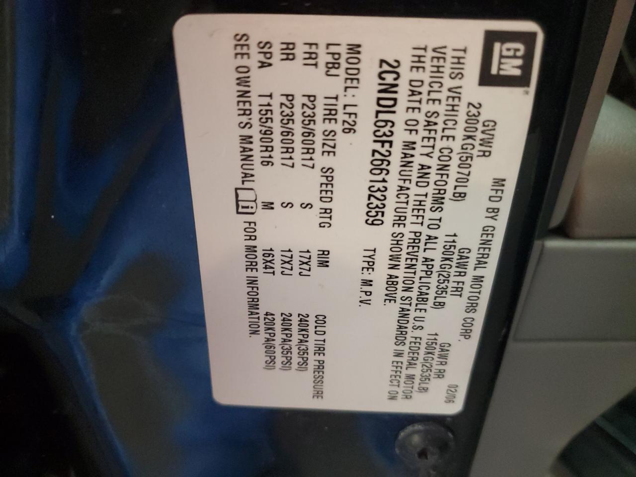 2CNDL63F266132359 2006 Chevrolet Equinox Lt