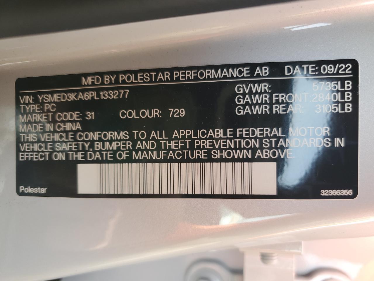 YSMED3KA6PL133277 2023 Polestar 2