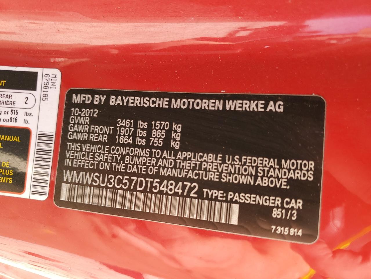 WMWSU3C57DT548472 2013 Mini Cooper