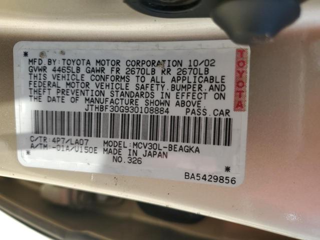 2003 Lexus Es 300 VIN: JTHBF30G930108884 Lot: 59114754