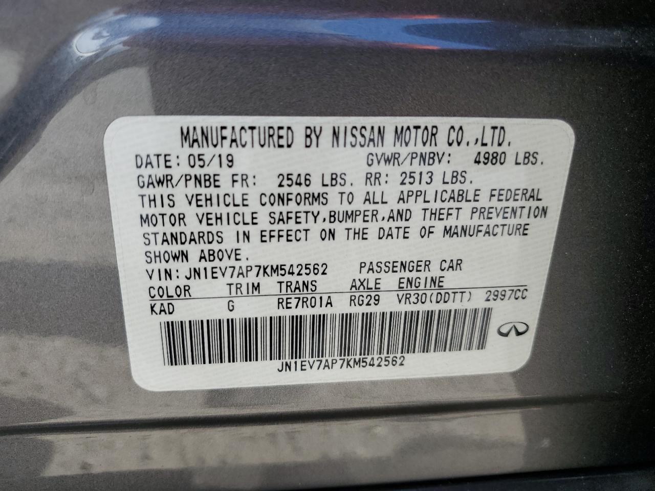 JN1EV7AP7KM542562 2019 Infiniti Q50 Luxe
