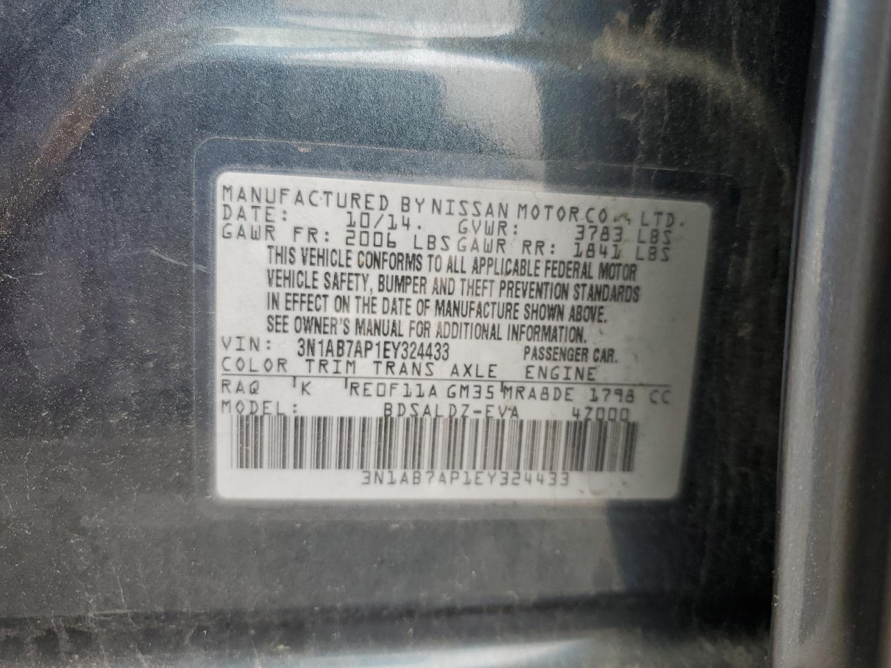 3N1AB7AP1EY324433 2014 Nissan Sentra S