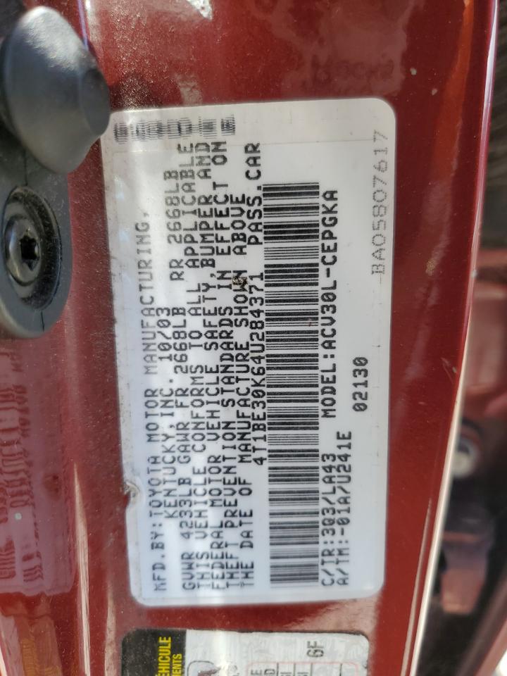 4T1BE30K64U284371 2004 Toyota Camry Le