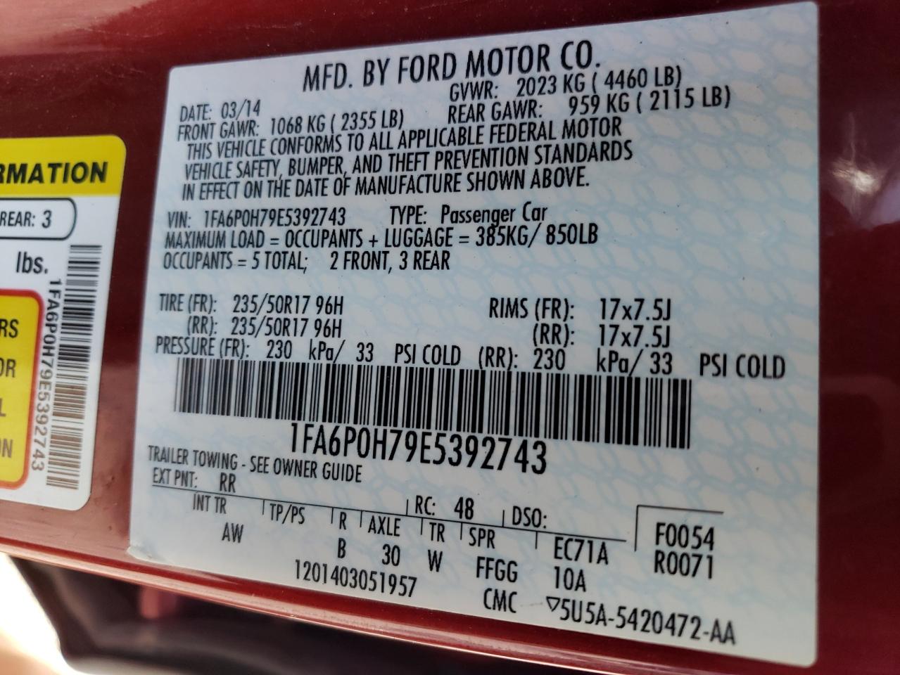 1FA6P0H79E5392743 2014 Ford Fusion Se