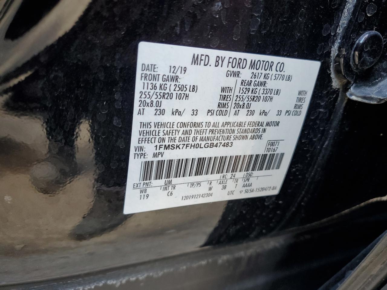 1FMSK7FH0LGB47483 2020 Ford Explorer Limited