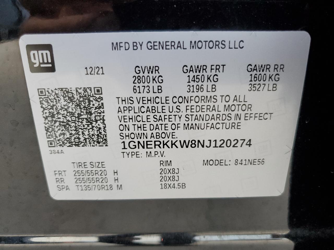 1GNERKKW8NJ120274 2022 Chevrolet Traverse Premier