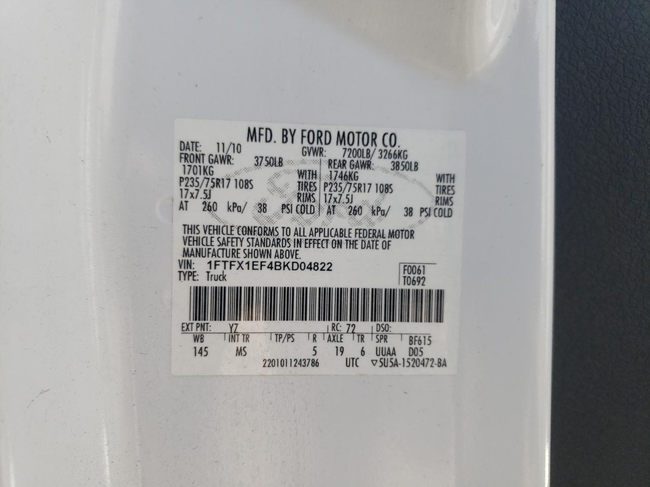 1FTFX1EF4BKD04822 2011 Ford F150 Super Cab