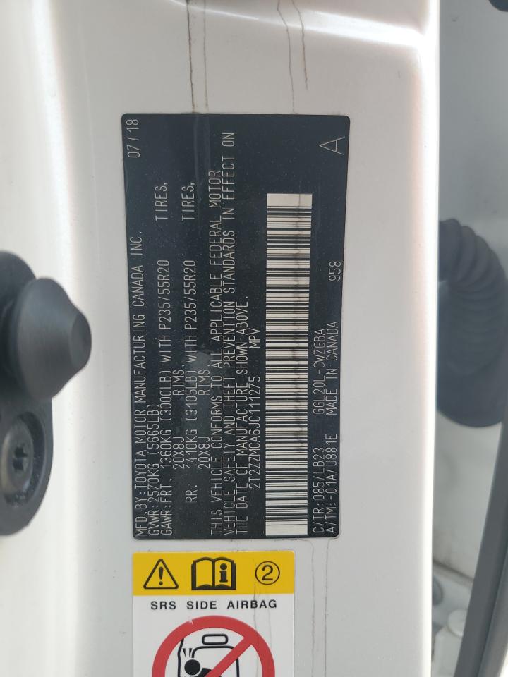 2T2ZZMCA6JC111275 2018 Lexus Rx 350 Base