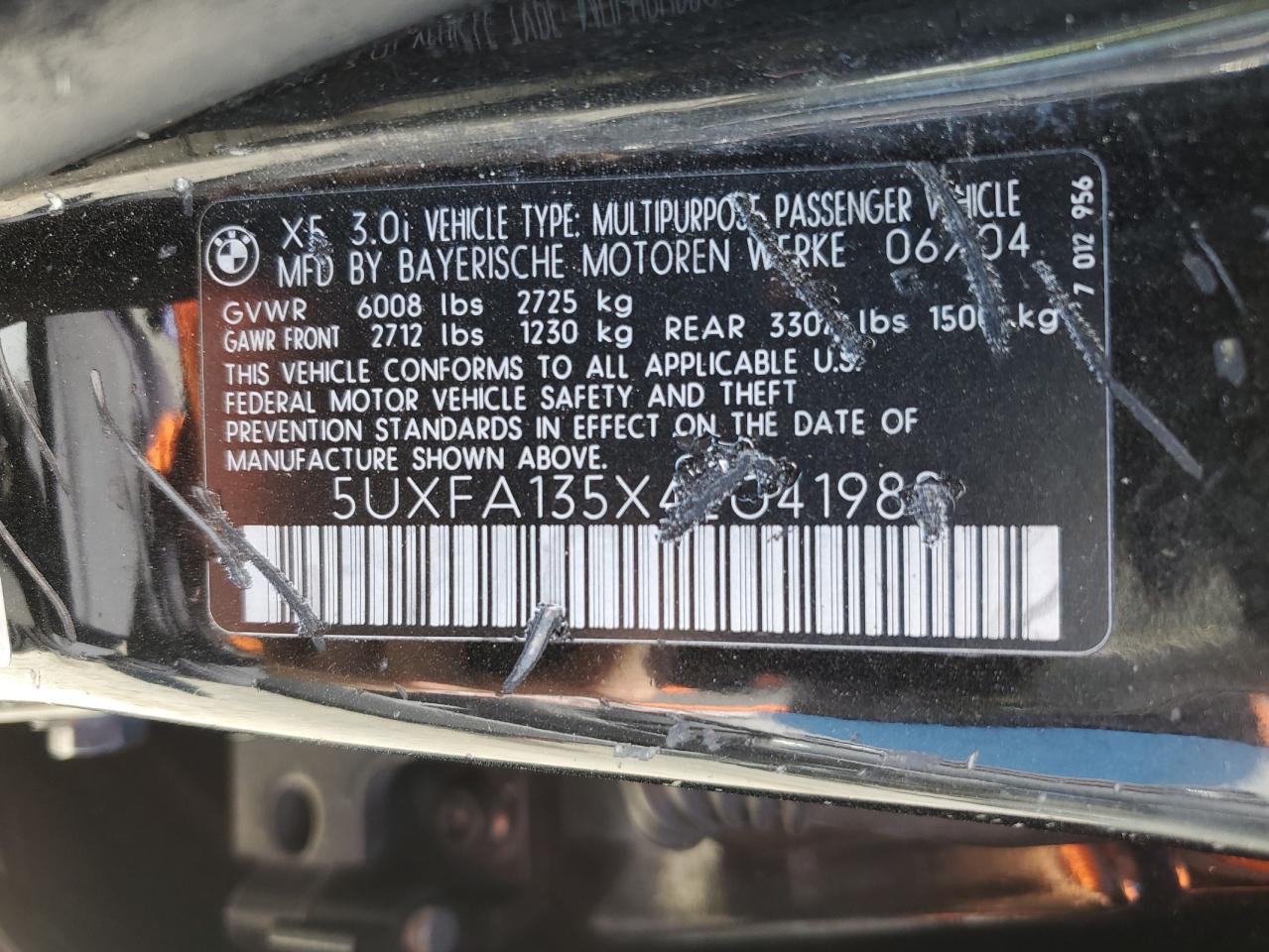 5UXFA135X4LU41982 2004 BMW X5 3.0I