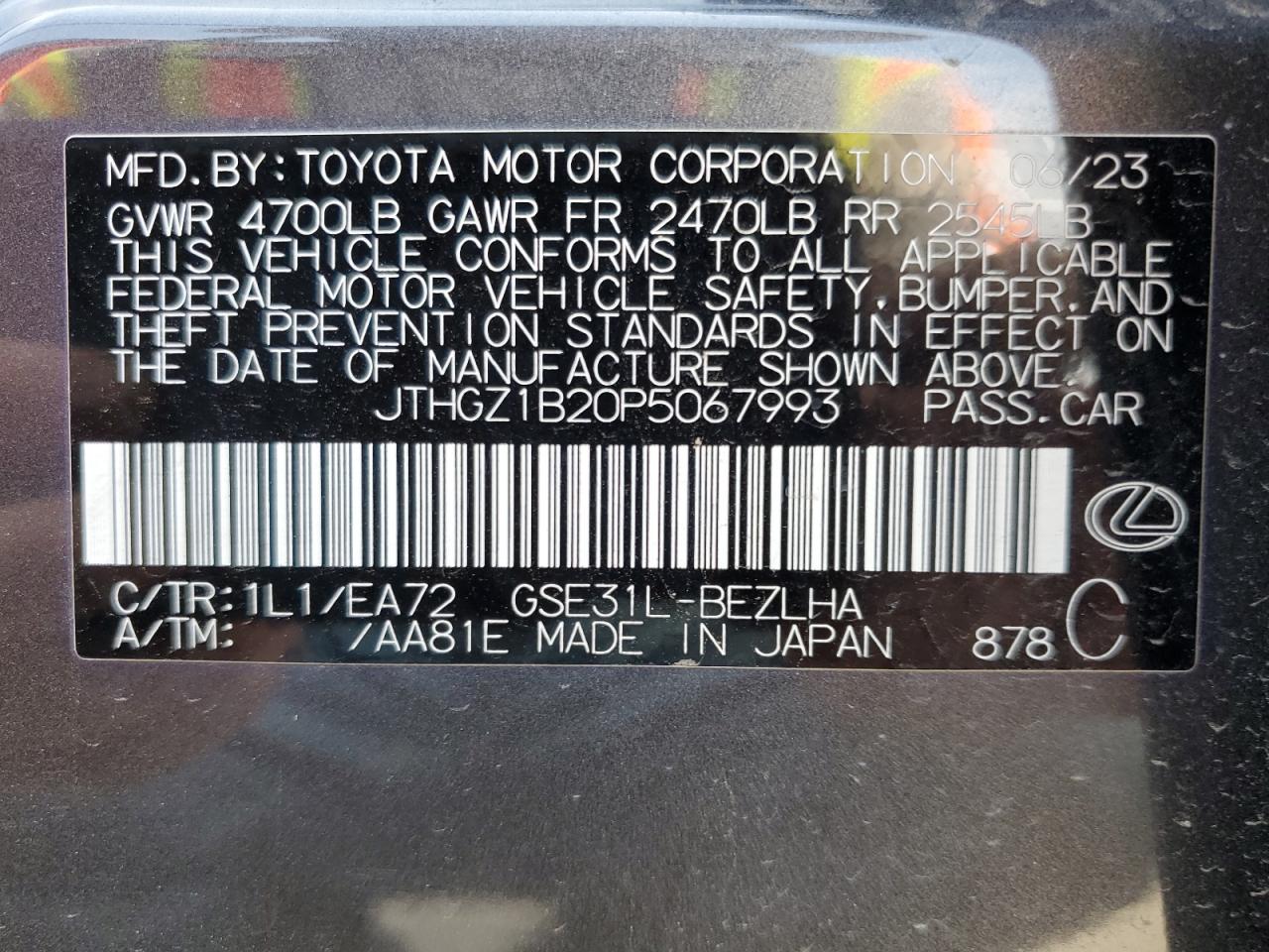 JTHGZ1B20P5067993 2023 Lexus Is 350 F Sport Design