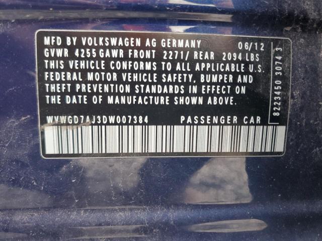 2013 Volkswagen Gti VIN: WVWGD7AJ3DW007384 Lot: 59540994