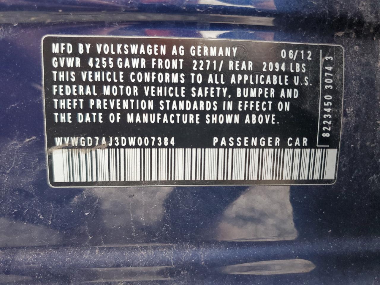 WVWGD7AJ3DW007384 2013 Volkswagen Gti