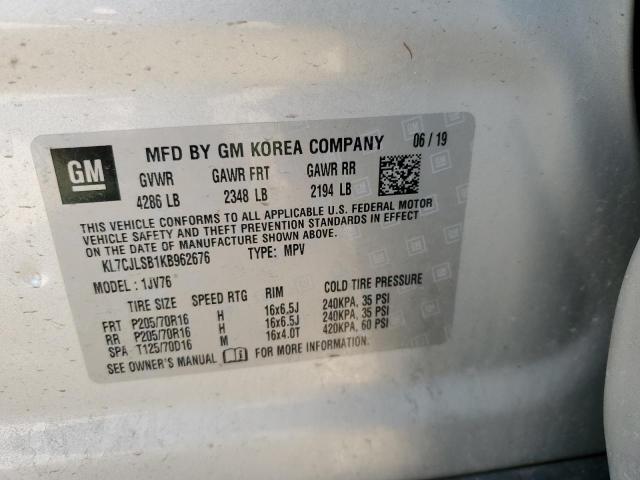 2019 Chevrolet Trax 1Lt VIN: KL7CJLSB1KB962676 Lot: 57418484