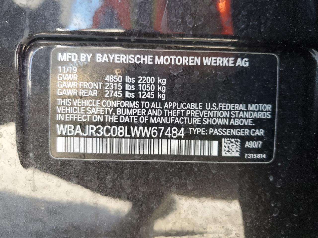 WBAJR3C08LWW67484 2020 BMW 530 I