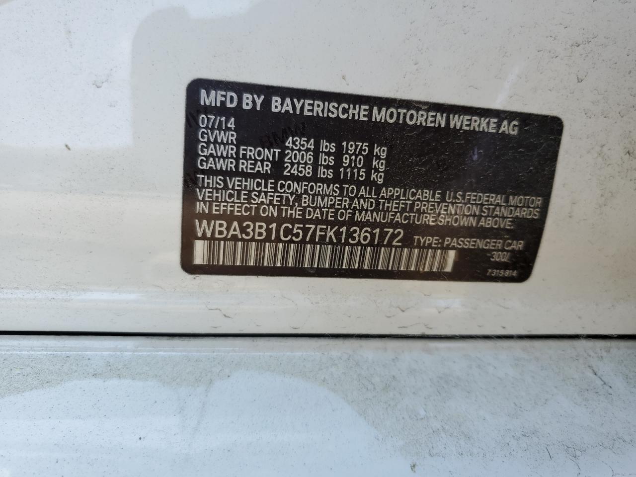 WBA3B1C57FK136172 2015 BMW 320 I