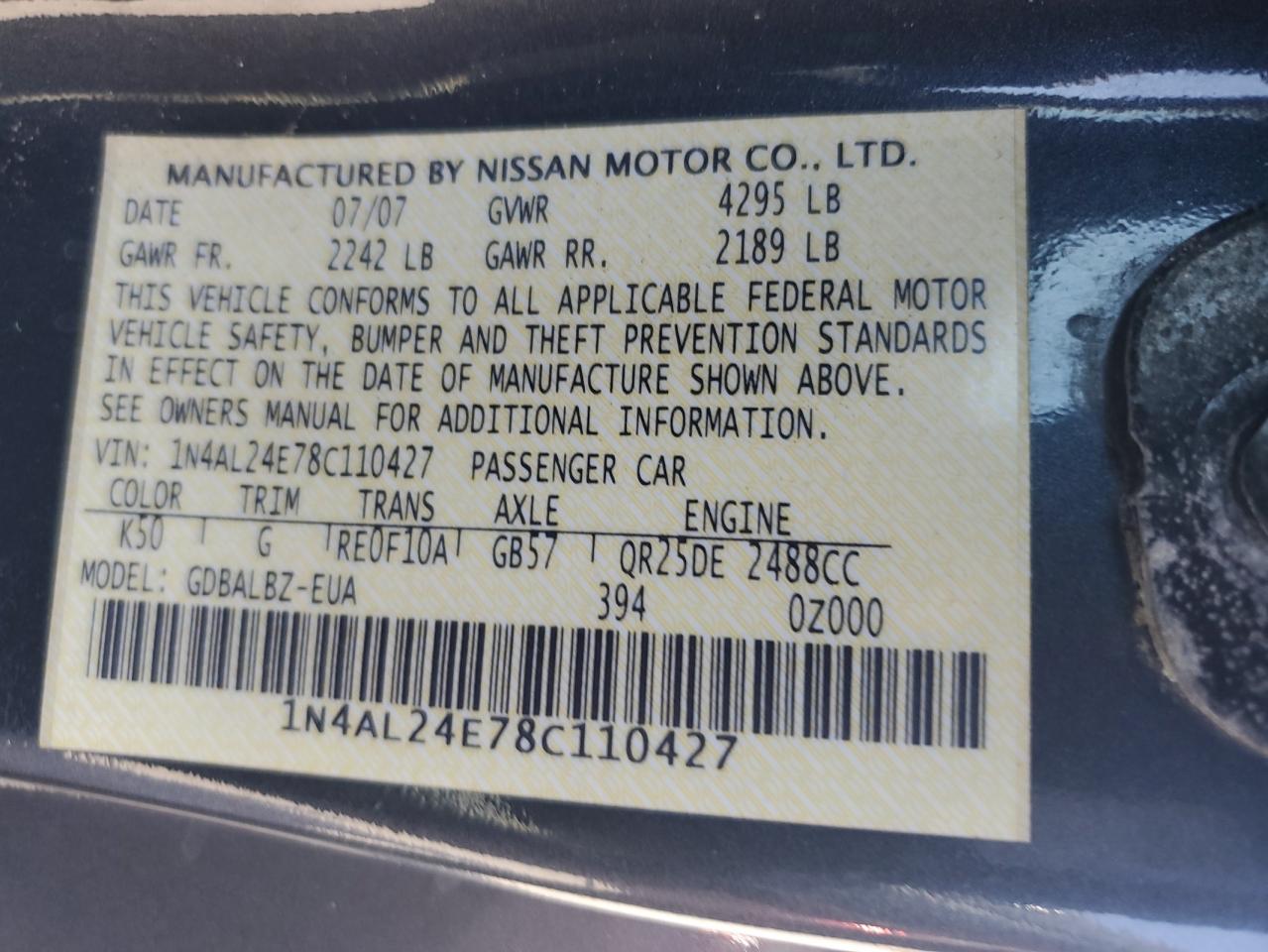 1N4AL24E78C110427 2008 Nissan Altima 2.5S