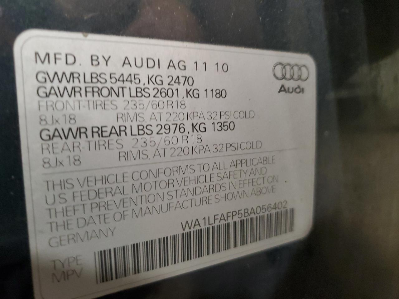 WA1LFAFP5BA056402 2011 Audi Q5 Premium Plus