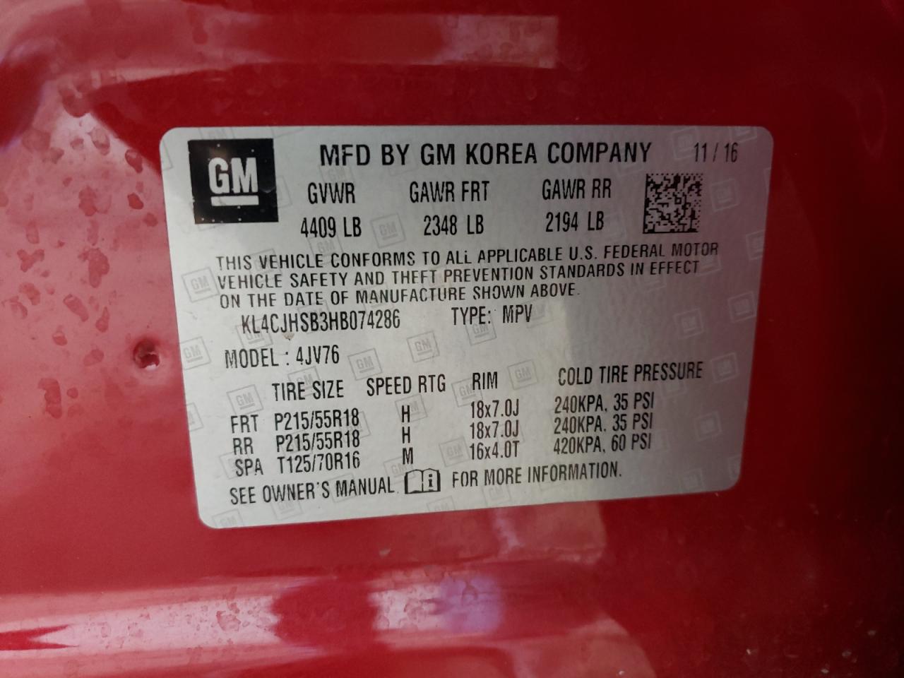 KL4CJHSB3HB074286 2017 Buick Encore Premium