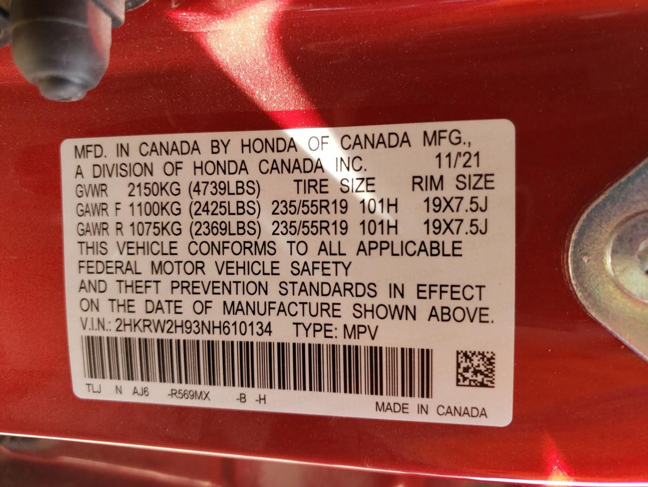2HKRW2H93NH610134 2022 Honda Cr-V Touring
