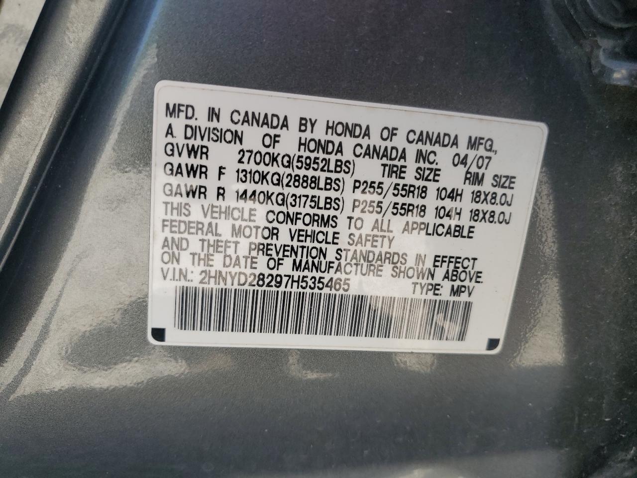 2HNYD28297H535465 2007 Acura Mdx