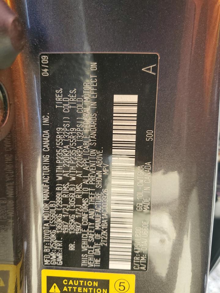 2T2ZK1BA1AC003926 2010 Lexus Rx 350