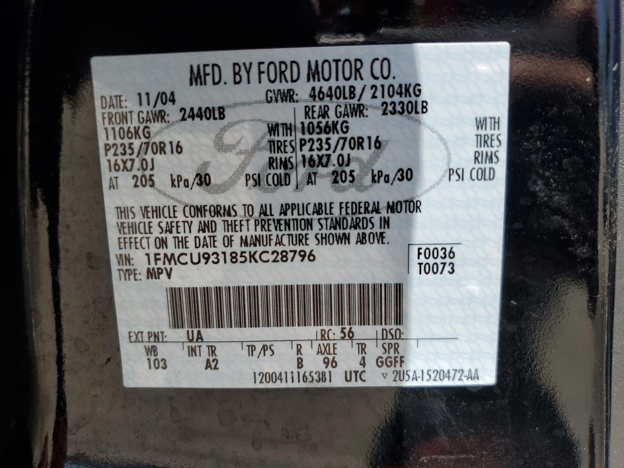 1FMCU93185KC28796 2005 Ford Escape Xlt