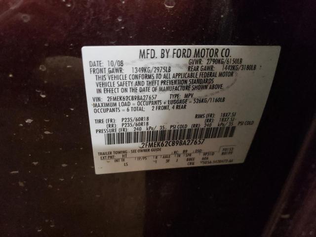 2009 Ford Flex Sel VIN: 2FMEK62C89BA27657 Lot: 60041014