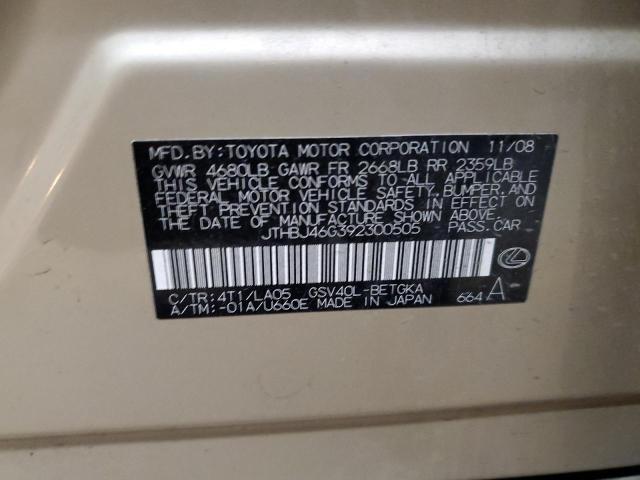 2009 Lexus Es 350 VIN: JTHBJ46G392300505 Lot: 57053614