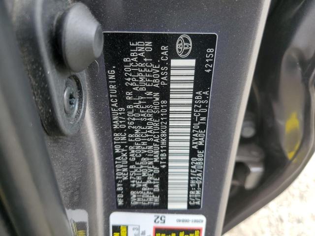 VIN 4T1B11HK8KU211018 2019 Toyota Camry, L no.12