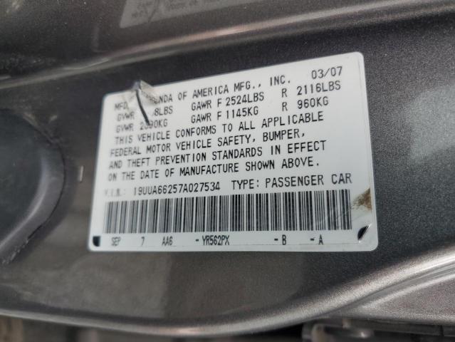 2007 Acura Tl VIN: 19UUA66257A027534 Lot: 58264164